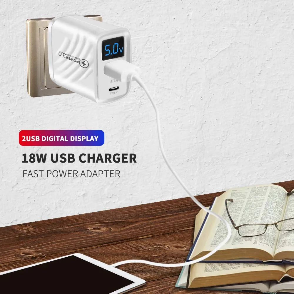 20W USB Charger Fast Charging 2 Ports Type C Phone Charger Adapter For