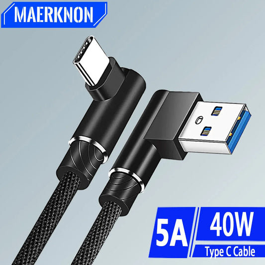 5A USB C Cable 90 Degree Elbow Fast Charge Phone Charger Type C Data