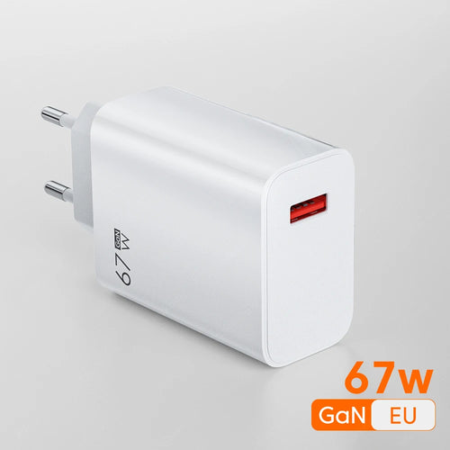 67W GaN USB Fast Charger EU/US Plug Wall Charger 6A Type C Cable Quick