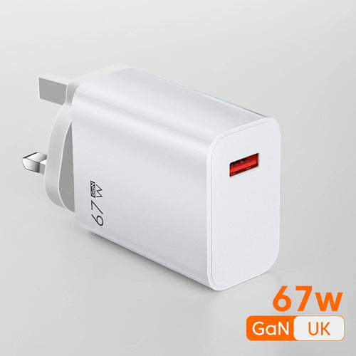 67W GaN USB Fast Charger EU/US Plug Wall Charger 6A Type C Cable Quick