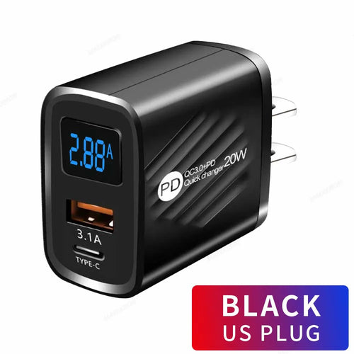 20W USB Charger Fast Charging 2 Ports Type C Phone Charger Adapter For