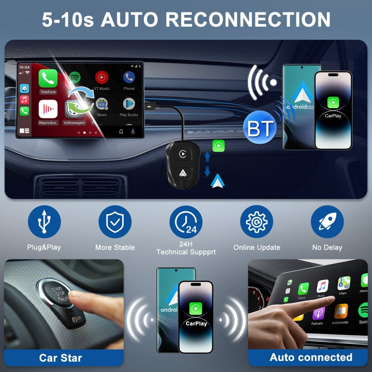 THT-020-9 USB + USB-C / Type-C Wired to Wireless Carplay / Android