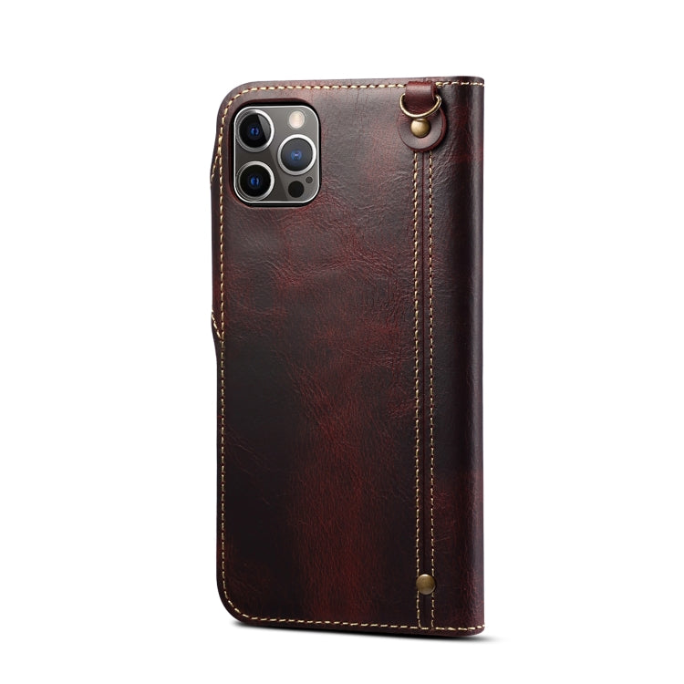 For iPhone 15 Plus Denior Oil Wax Cowhide Magnetic Button Genuine