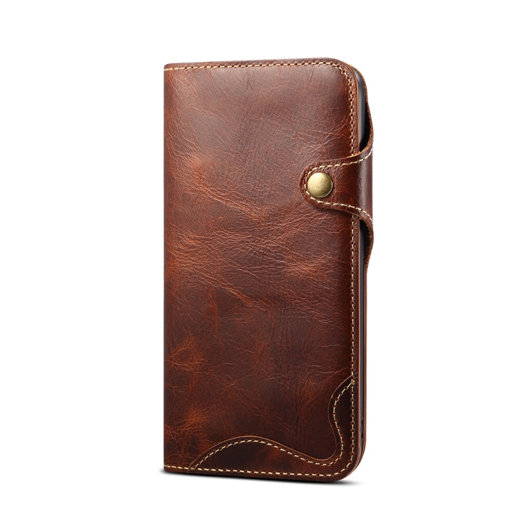 For iPhone 15 Denior Oil Wax Cowhide Magnetic Button Genuine Leather