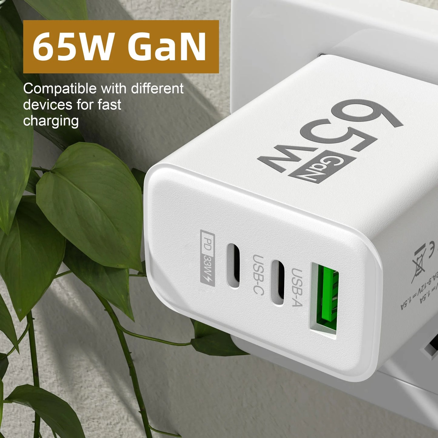 PD 65W USB C Charger GaN Charger Quick Charge 3.0 Type C Phone Adapter