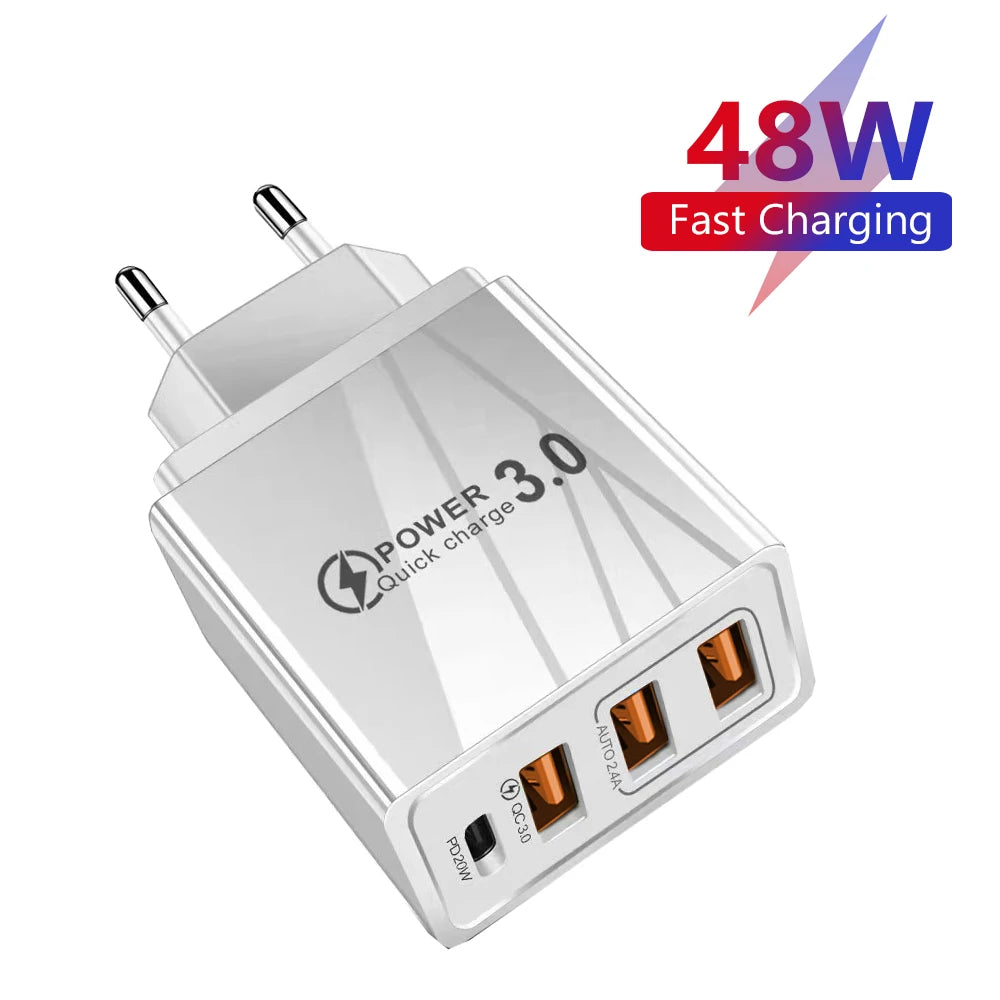 48W USB Charger QC 3.0 Type C PD Fast Charge For iPhone 12 13 Max