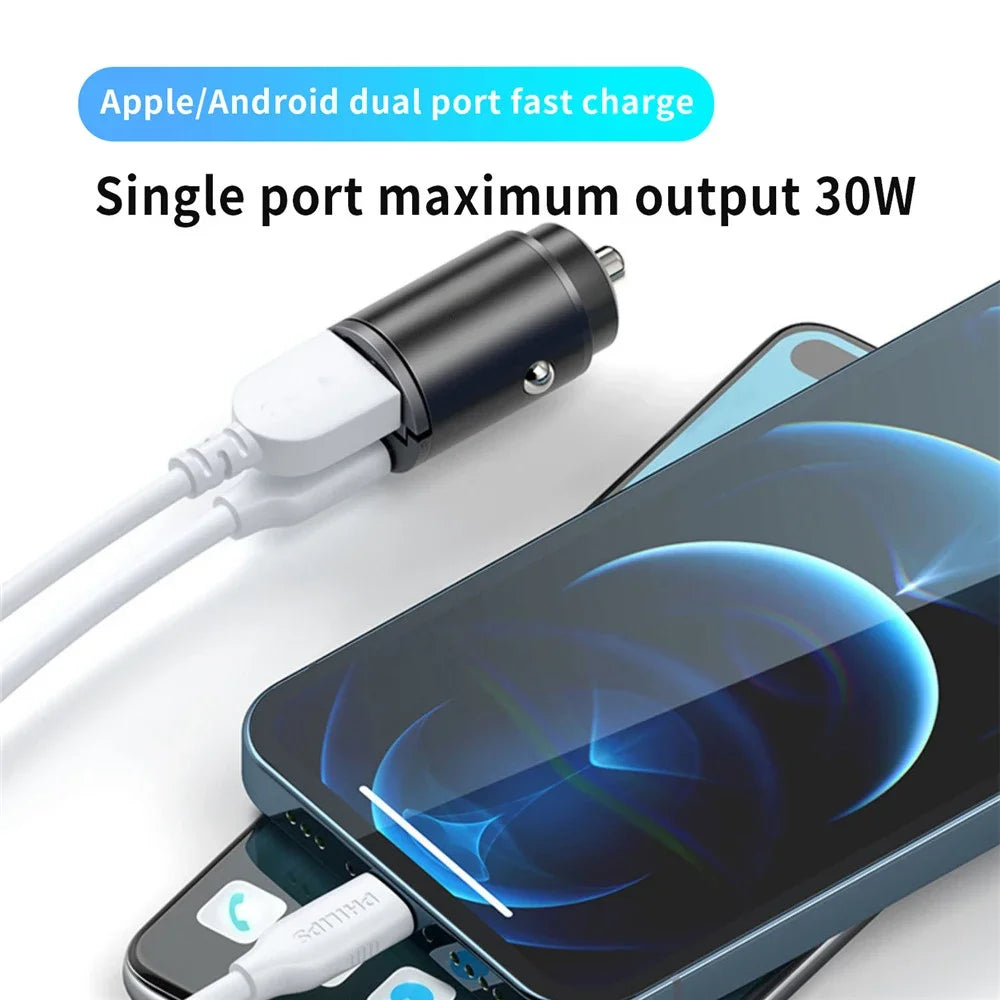 Mini Car USB/QC3.0 PD Charger 12-24V Fast Charging Car USB Type C