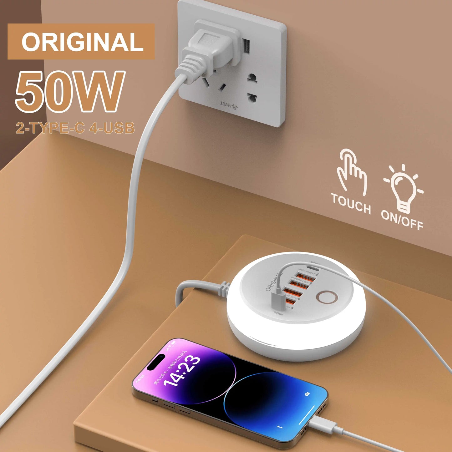 50W USB PD Charger 6 Ports Fast Charging Travel Charger For iPhone