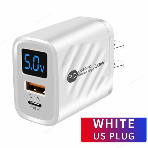 USB Type C Charger 20W PD Fast Charging Digital Display Phone Charge