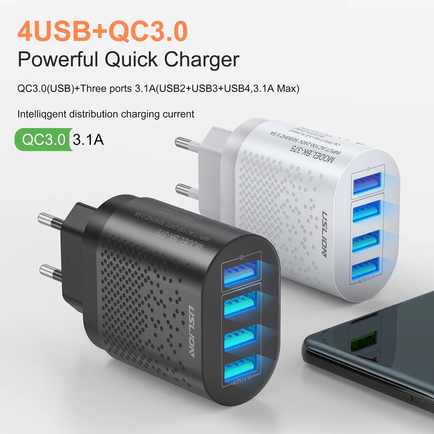 Korean USB Fast Charger KR Plug USB Charger QC3.0 Quick Charge 3A