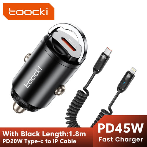 Toocki Mini PD 45W Car Charger Pull Ring Fast Charging USB C Phone