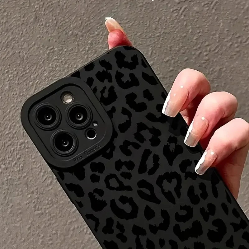 Black Print Leopard Graphic Phone Case For iPhone 16 15 14 13 12 11