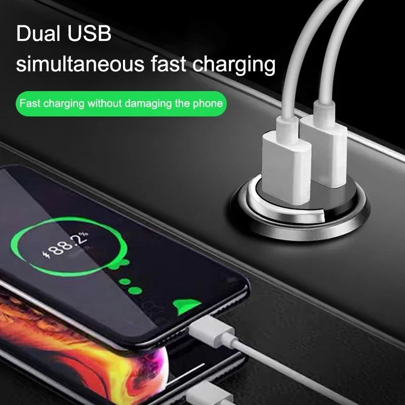 200W Mini Pull Ring Car Charger Dual USB Fast Chargingfor iPhone