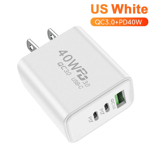 Total 60W USB PD Fast Charger 3 Ports EU/US Plug Wall Charger Adapter