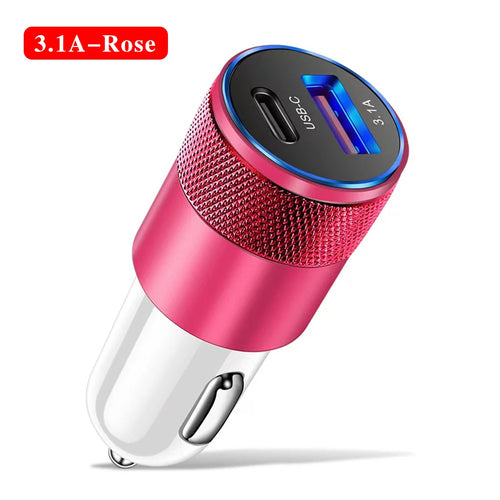 3.1A USB Car Charger Type C Fast Charging Phone Adapter For Xiaomi