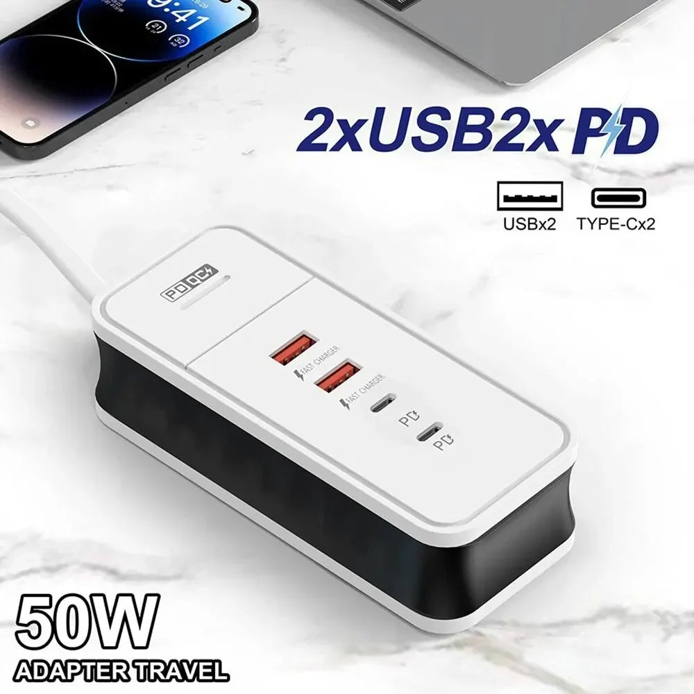 4 Port USB Charger QC 3.0 PD 12W Fast Charging Wall Charger for Xiaomi