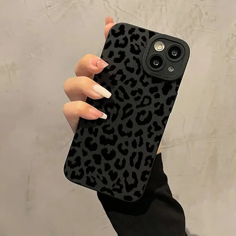 Black Print Leopard Graphic Phone Case For iPhone 16 15 14 13 12 11