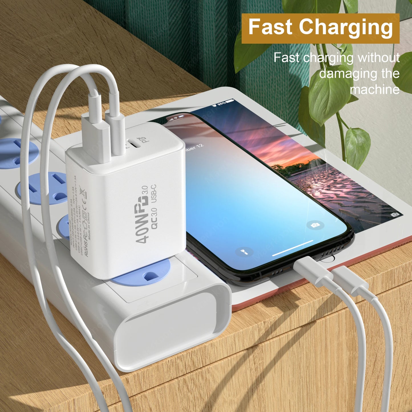 Total 60W USB PD Fast Charger 3 Ports EU/US Plug Wall Charger Adapter