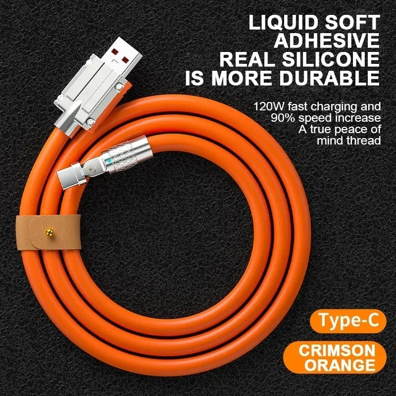 120w 6A Fast Charge Usb Type C Data Cable 180 Degree Rotating Gaming