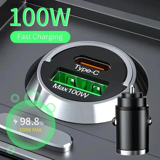 100W Mini USB Car Charger PD Type C Fast Charging Car Charger Lighter