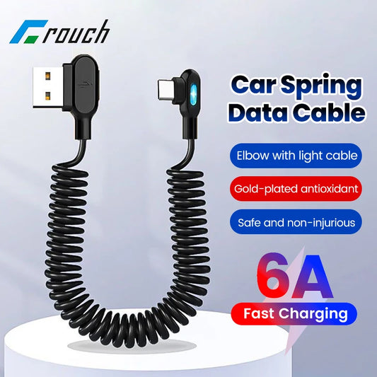 6A Short Spring Data Cable Elbow USB C To Type C Fast Charging Cable