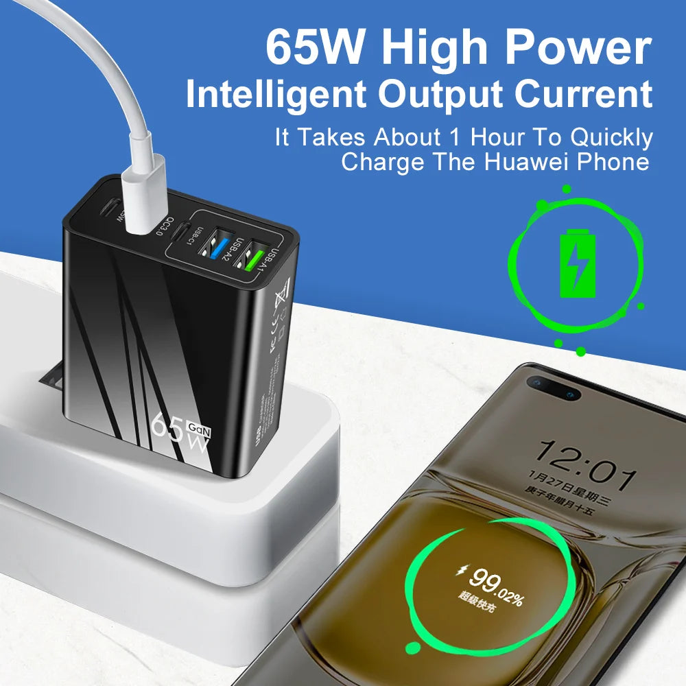 65W GaN USB Charger PD Fast Charging Type C Mobile Phone Adapter For