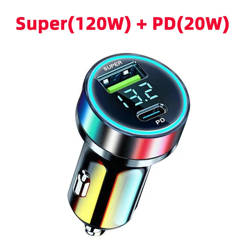 240W Car Charger Dual USB Ports 120W Super Fast Charging with Digital