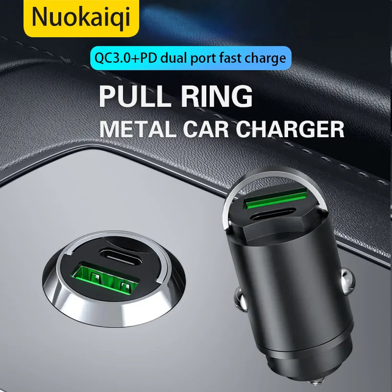 Mini Car USB/QC3.0 PD Charger 12-24V Fast Charging Car USB Type C