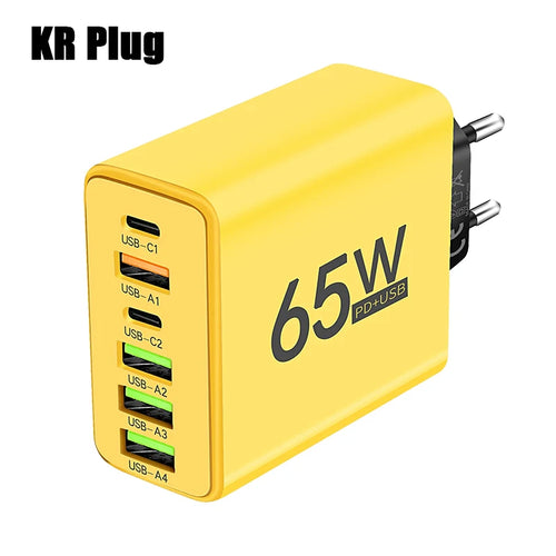 65W Fast Charging USB Type C Charger 6 Port EU US PD 3.0 Quick Charge