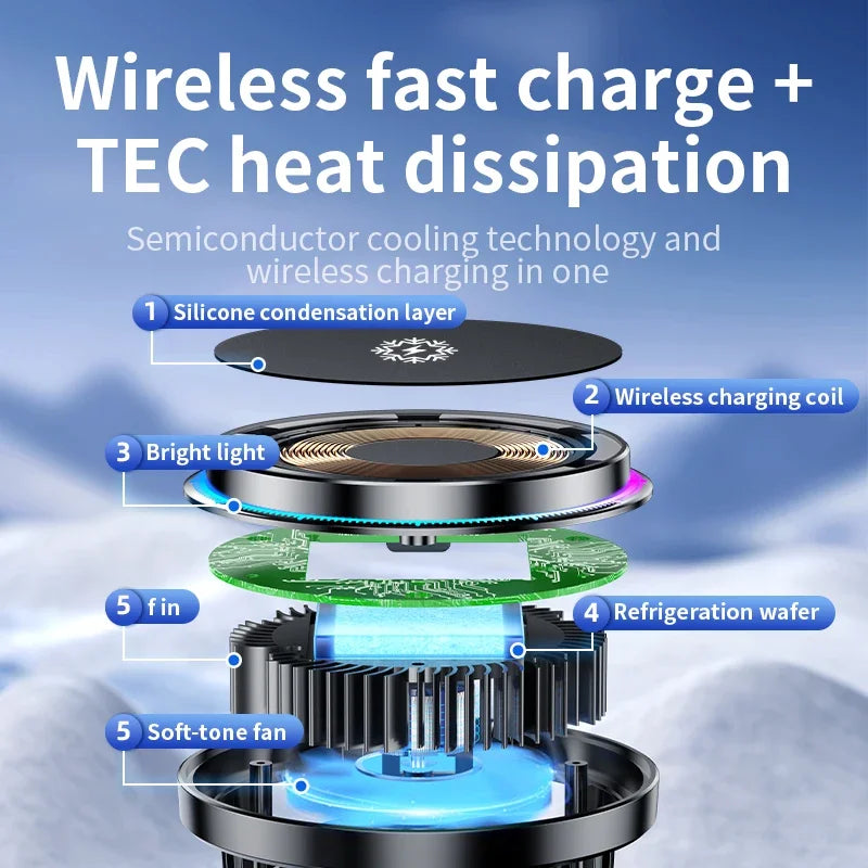 15W Ice Cooling Magnetic Wireless Car Charger Fast Charging Station