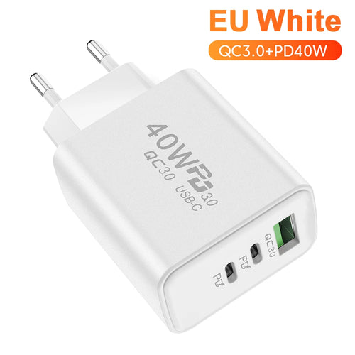 Total 60W USB PD Fast Charger 3 Ports EU/US Plug Wall Charger Adapter