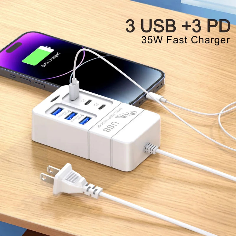 35W Charger 6 USB Out PD Type C Super Charge Quick Wall Chargers USB