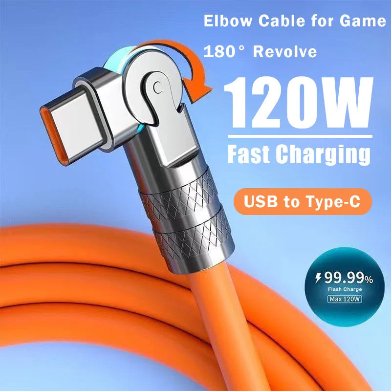 120W 7A fast charging USB Type-C cable with 180 degree rotating elbow