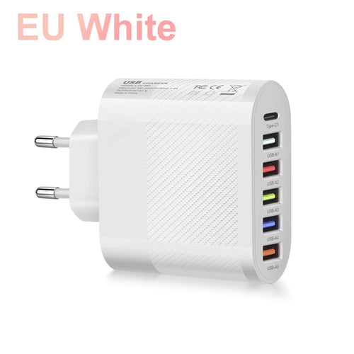 6 Ports USB Type C Charger PD Fast Charging Adapter Quick Charge3.0