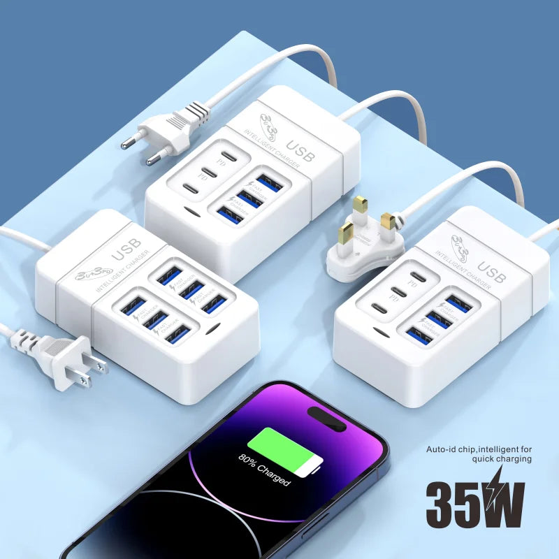 35W Charger 6 USB Out PD Type C Super Charge Quick Wall Chargers USB