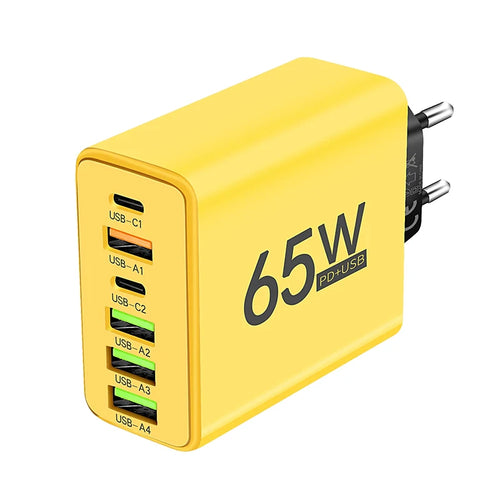 65W Fast Charging USB Type C Charger 6 Port EU US PD 3.0 Quick Charge