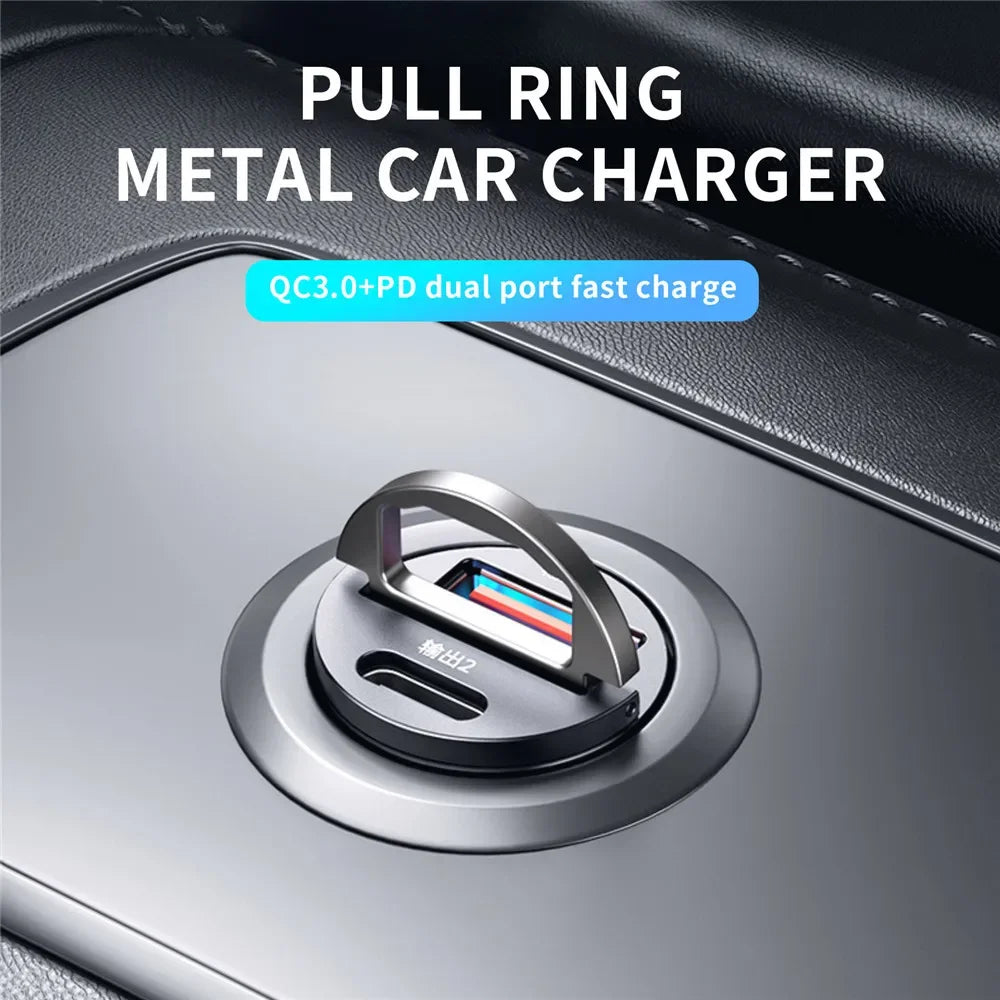 Mini Car USB/QC3.0 PD Charger 12-24V Fast Charging Car USB Type C