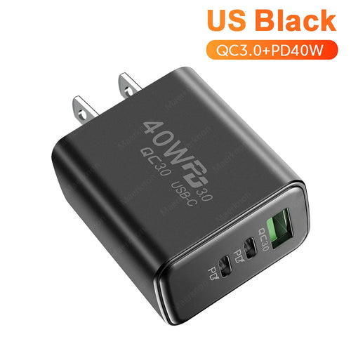 Total 60W USB PD Fast Charger 3 Ports EU/US Plug Wall Charger Adapter