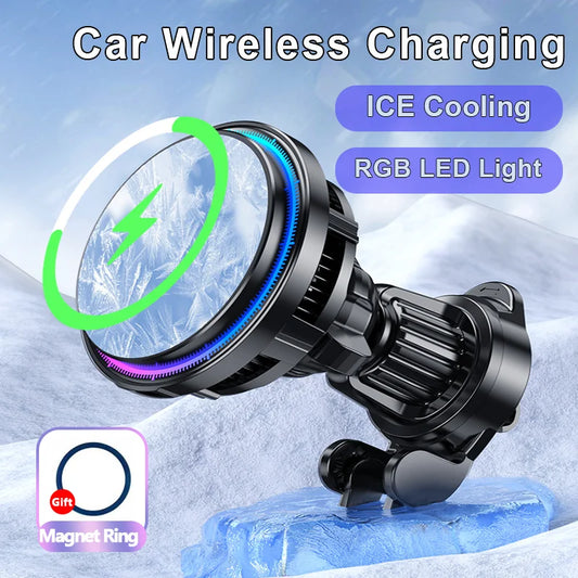 15W ice Cooling Magnetic Wireless Car Charger for iPhone 16 15 14 13