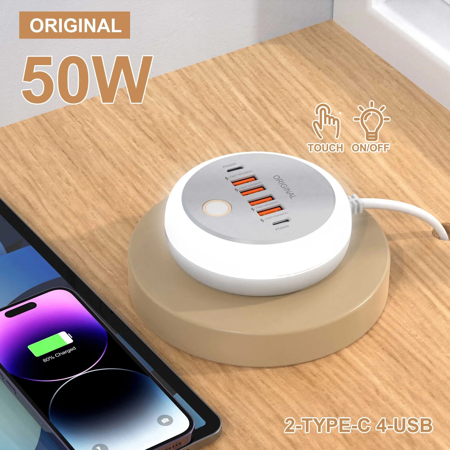 50W USB PD Charger 6 Ports Fast Charging Travel Charger For iPhone