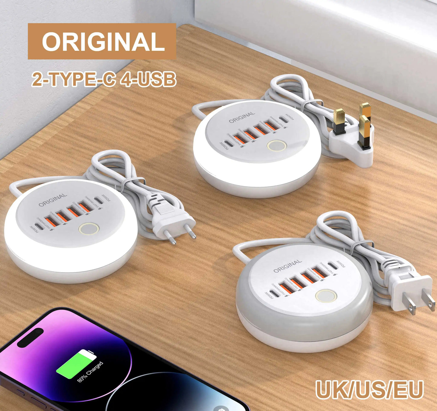 50W USB PD Charger 6 Ports Fast Charging Travel Charger For iPhone