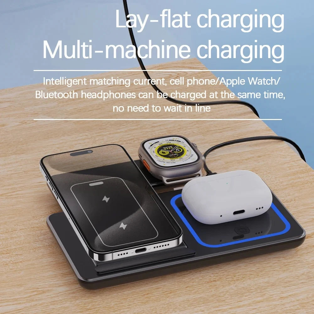 3 In 1 Foldable Wireless Charger Stand For iPhone 15 14 13 12 Pro Max