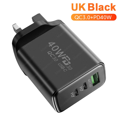 Total 60W USB PD Fast Charger 3 Ports EU/US Plug Wall Charger Adapter