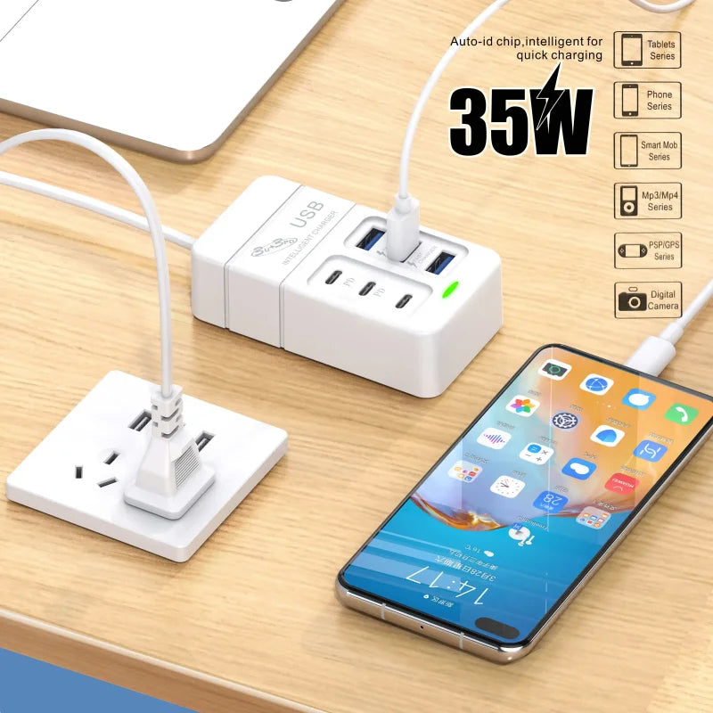 35W Charger 6 USB Out PD Type C Super Charge Quick Wall Chargers USB