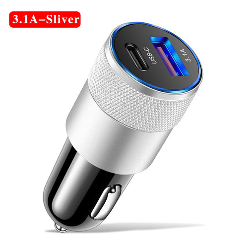 3.1A USB Car Charger Type C Fast Charging Phone Adapter For Xiaomi