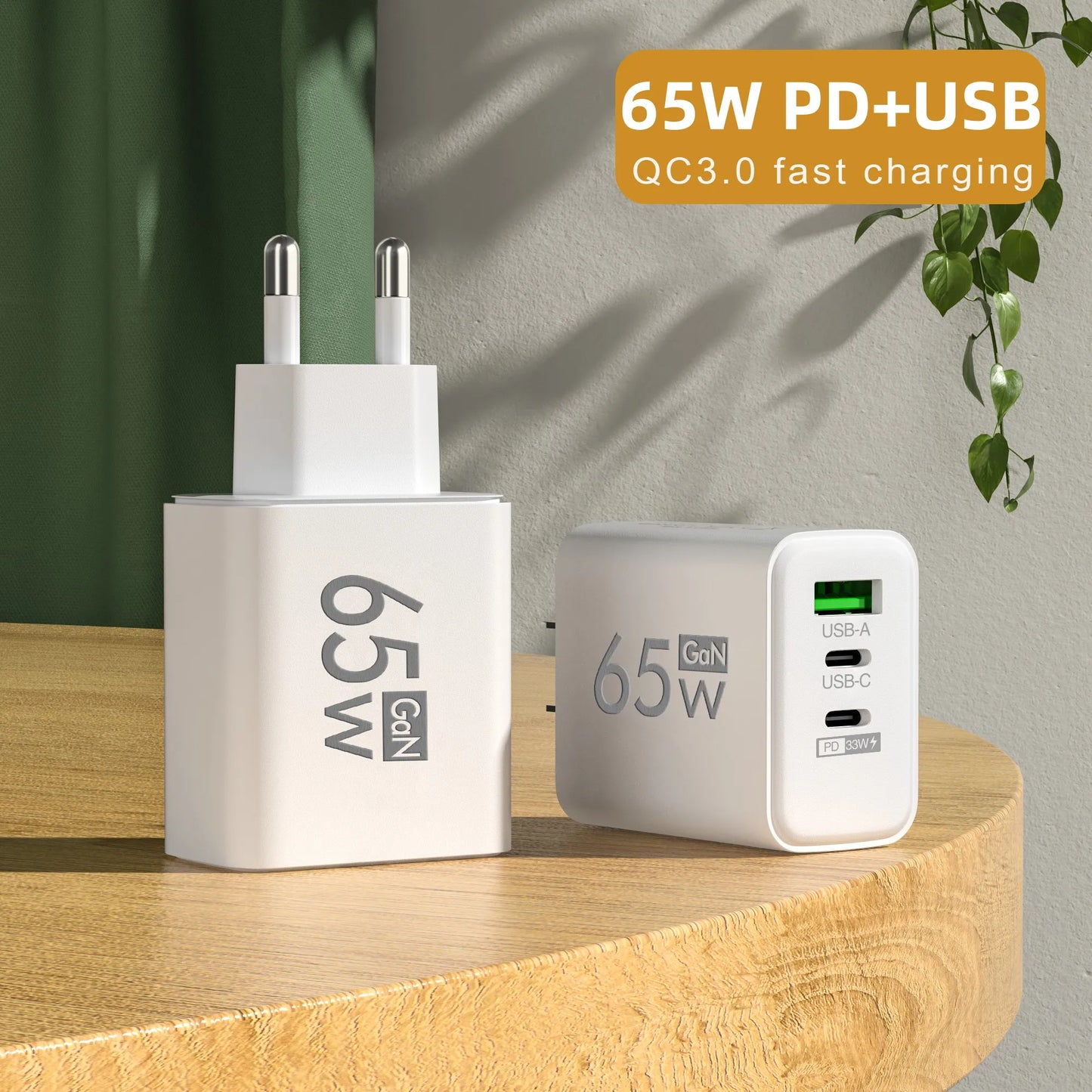 PD 65W USB C Charger GaN Charger Quick Charge 3.0 Type C Phone Adapter