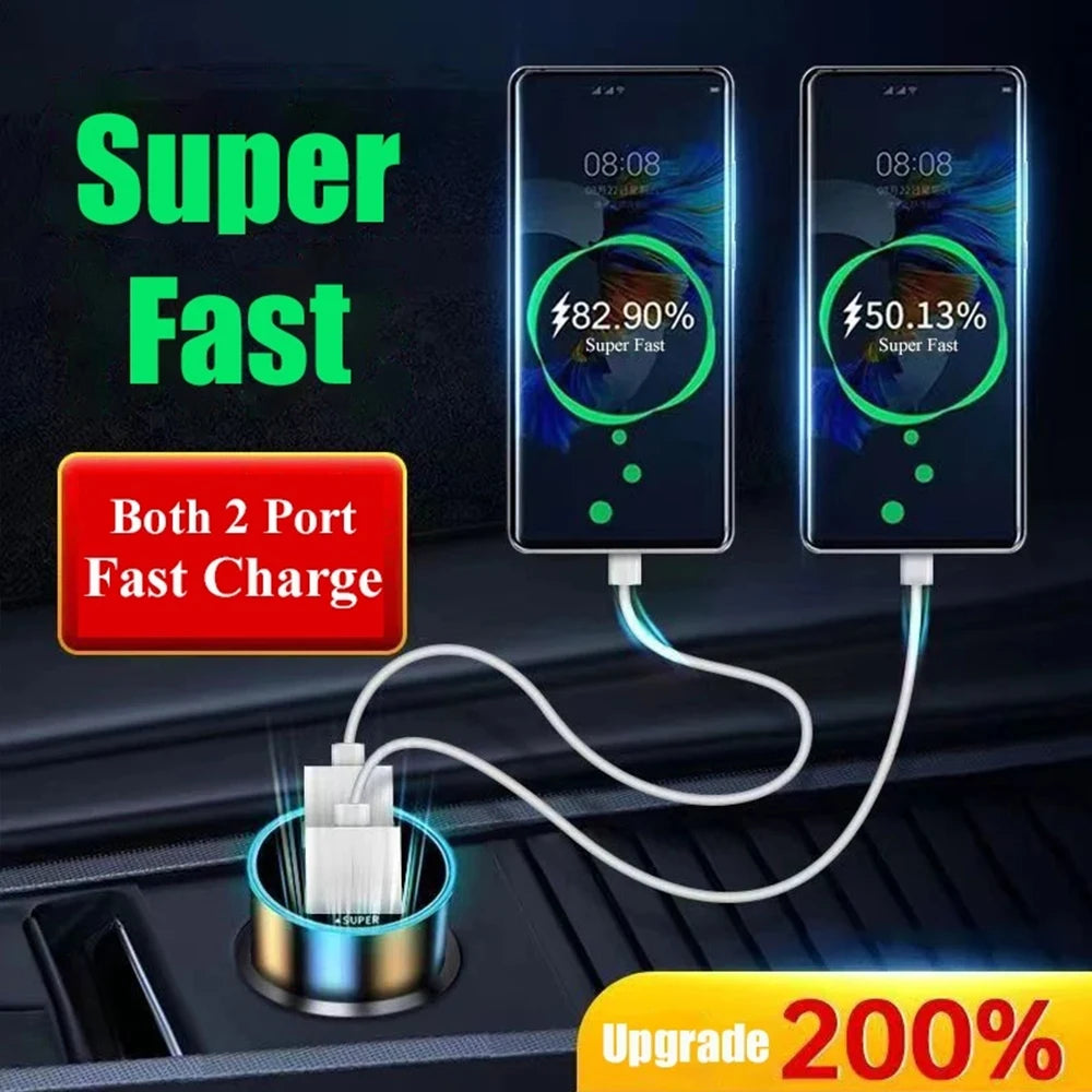 240W Car Charger Dual USB Ports 120W Super Fast Charging with Digital