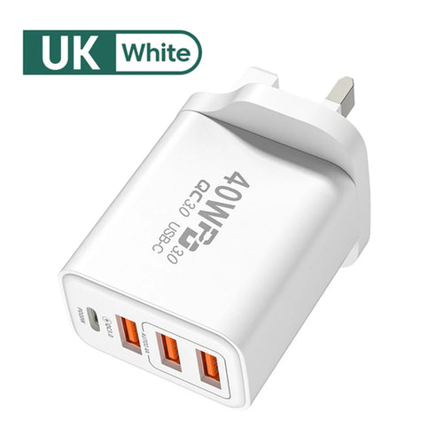 40W 4 Ports USB Type C Charger Quick Charge 3.0 EU Plug Fast Charging