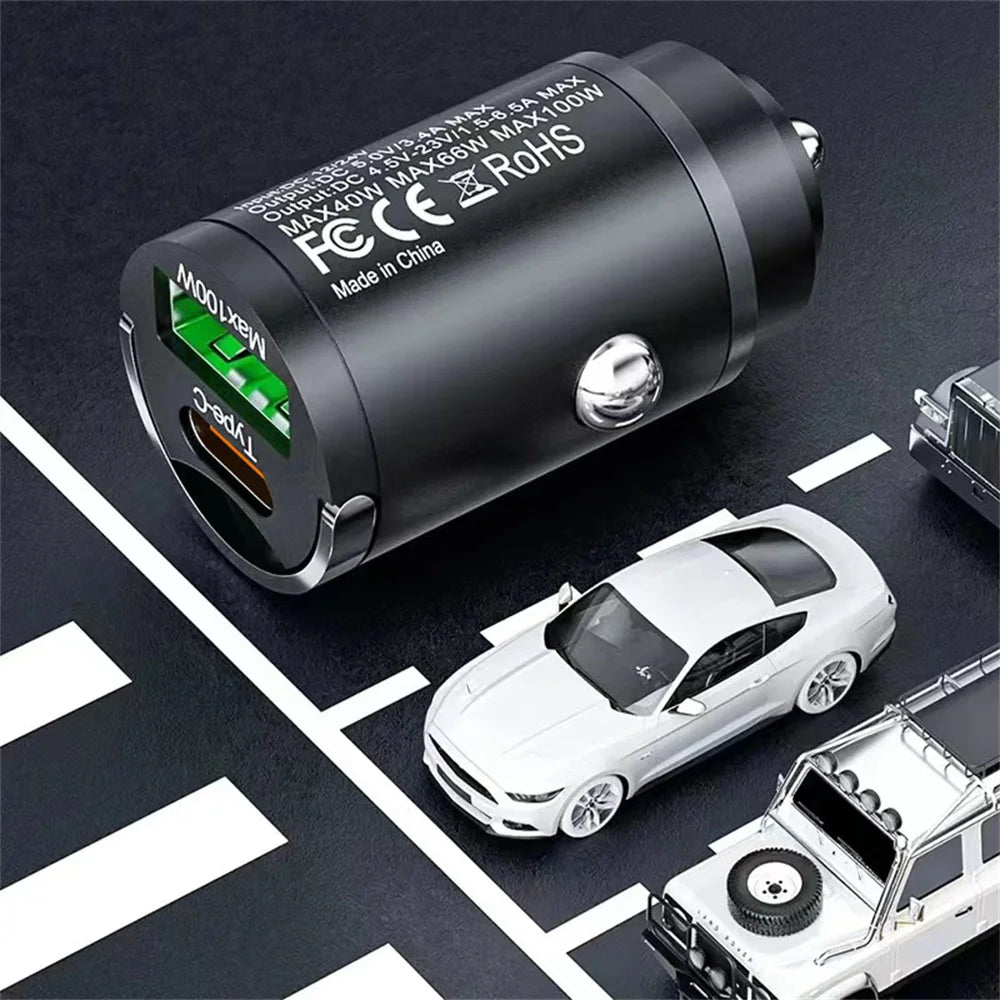 USB 100W Car Charger Type C Fast Charging Phone Adapter QC3.0 For