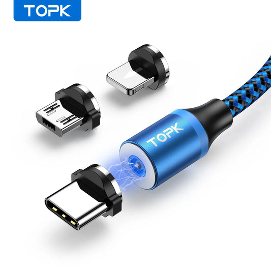 Magnetic Charging Cable 3 IN 1 TOPK 360 Rotation Magnetic Phone